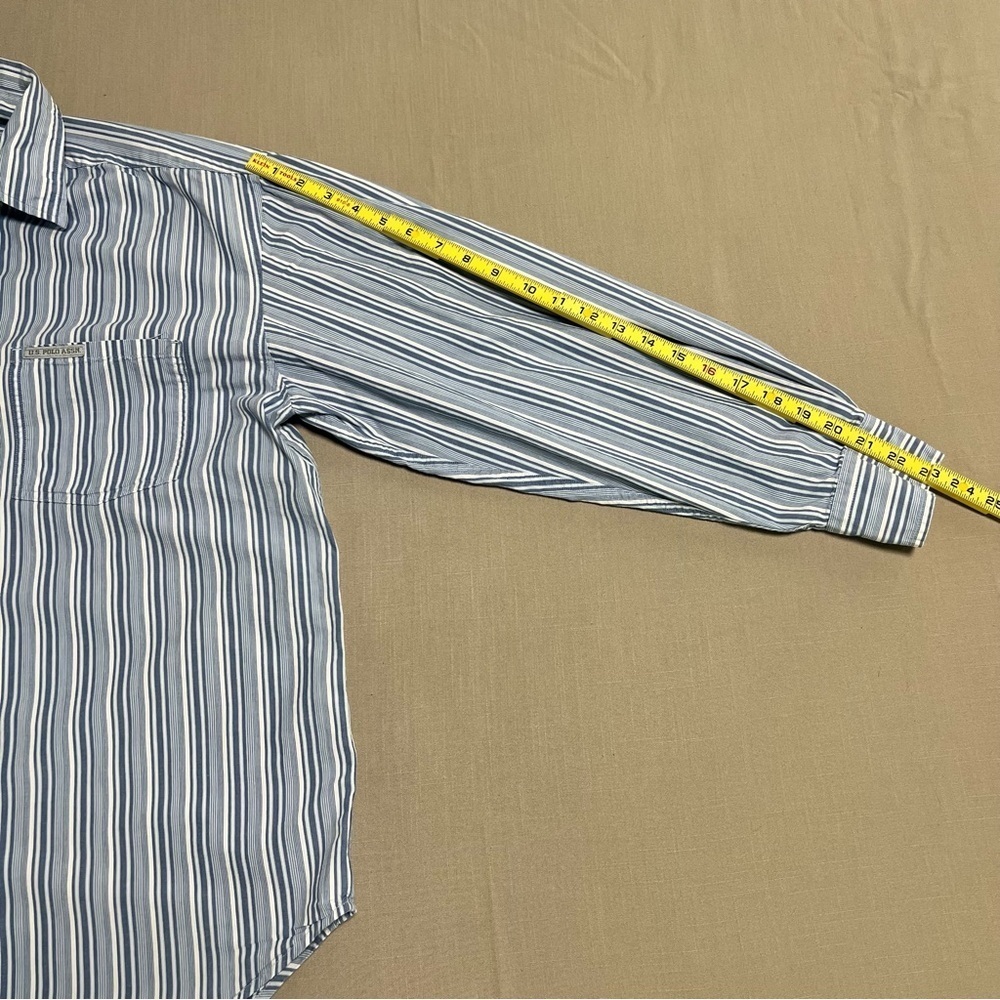 U.S. Polo Assn. Men’s Medium Blue White Striped Button Down Shirt Classic Oxford - Picture 12 of 14